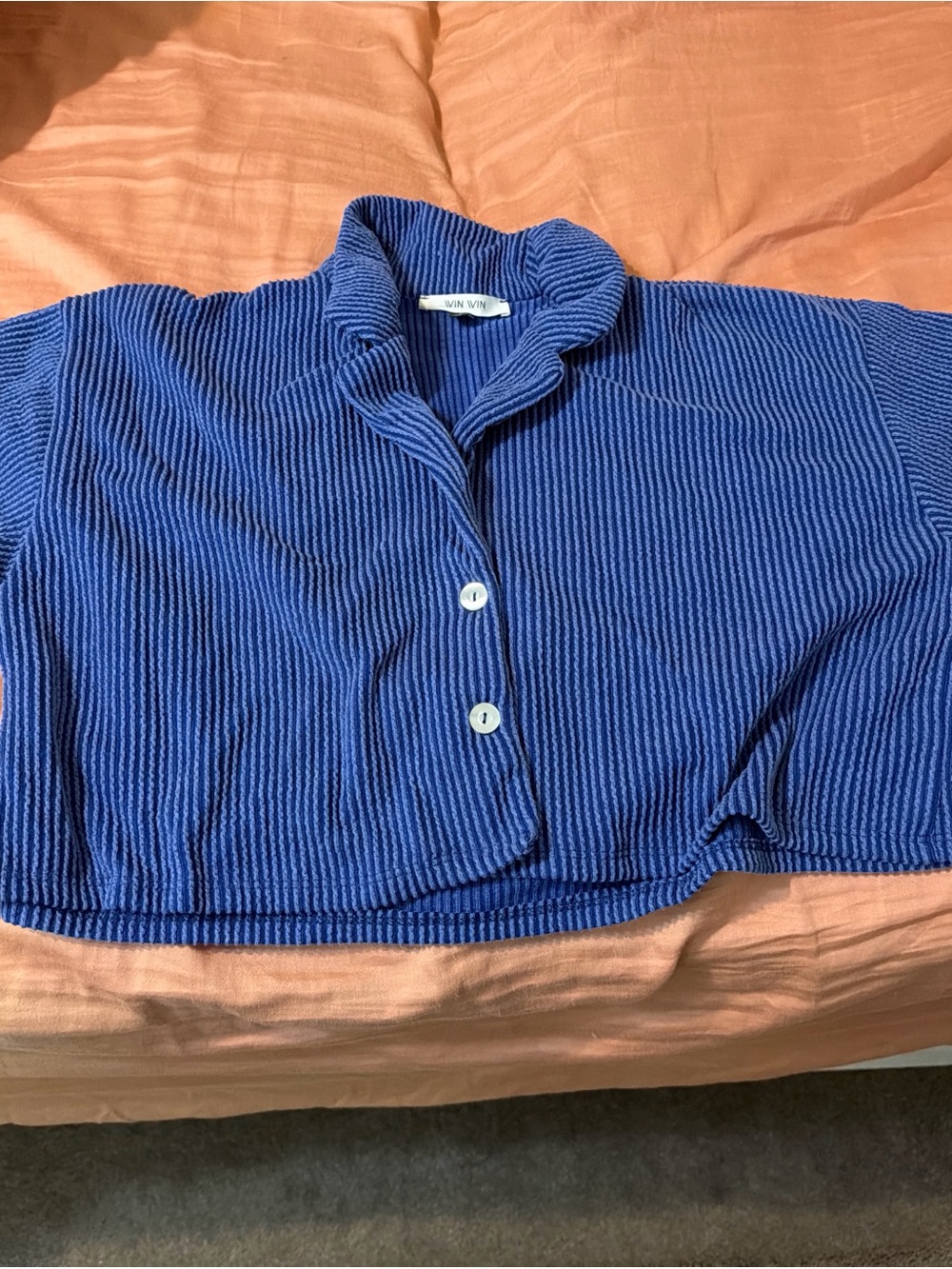 MINA MONROE Blue Ribbed Button-Up Pants Set - Picture 5 of 5
